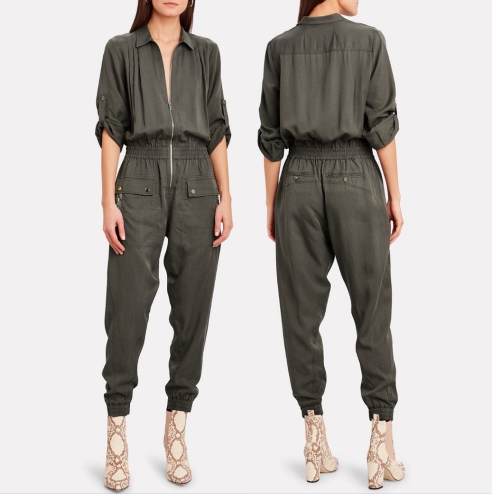 ATM Olive green washed satin utility jumpsuit